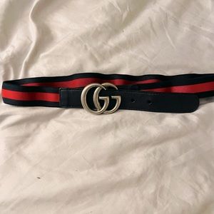 Gucci Kids Belt - Red and Black with Silver Buckle